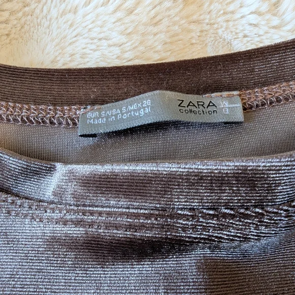 Zara Velvet Long Sleeve Dress in Soft Brown - Picture 6 of 6